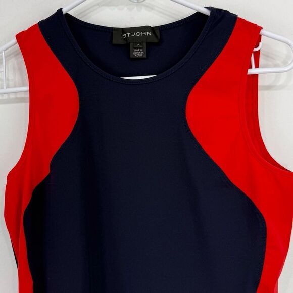 St. John Navy Blue Red Sleeveless Sport Athletic Activewear Keyhole Tank Top - Picture 4 of 11